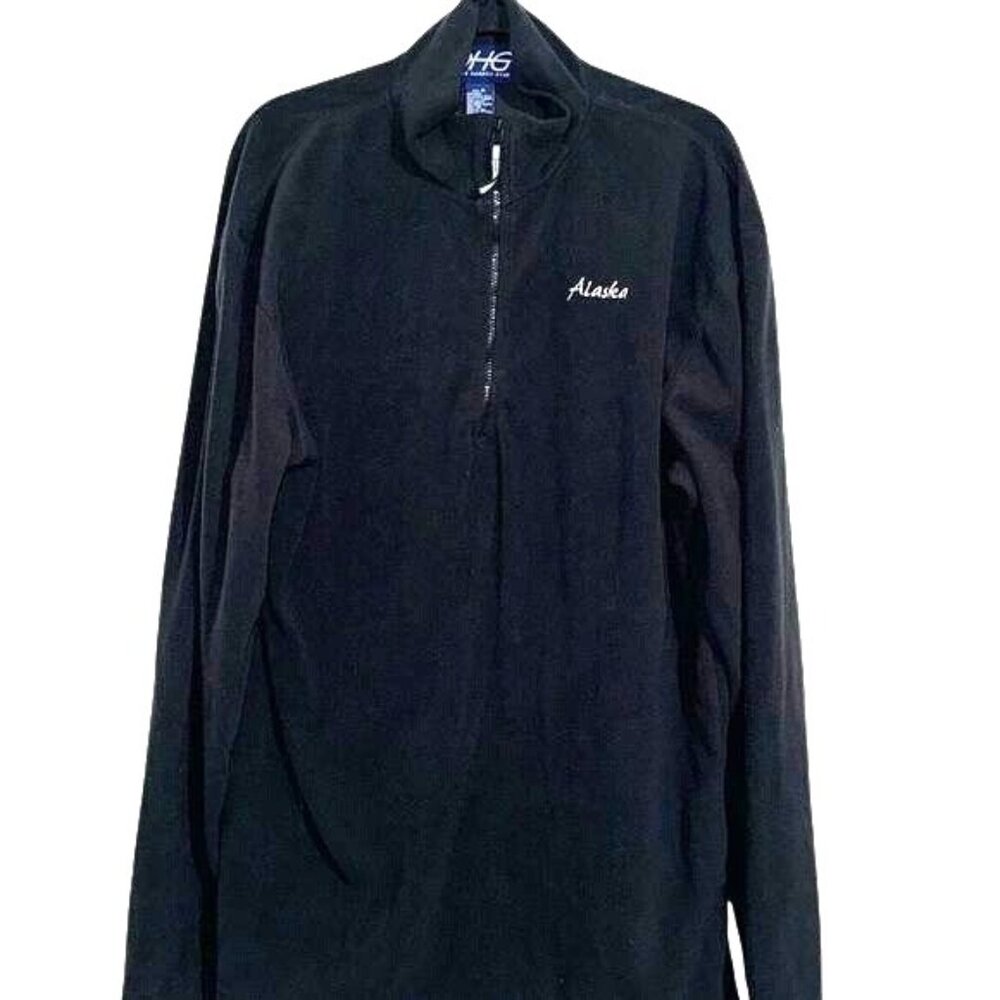 Dutch Harbor Gear Black Fleece Pullover With Alaska Embroidery Zip Neck Unisex X